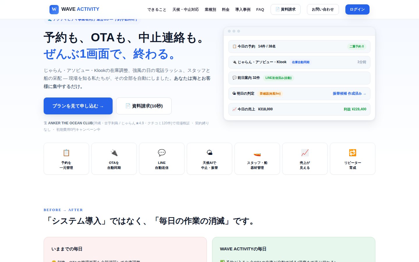 WAVE ACTIVITY 予約管理画面