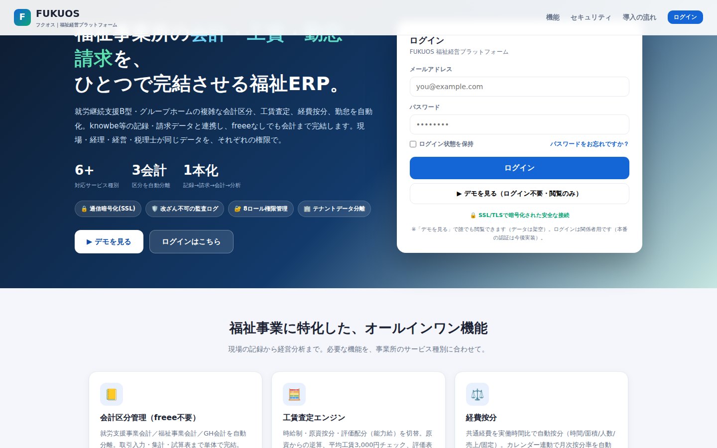 FUKUOS 福祉経営プラットフォーム管理画面